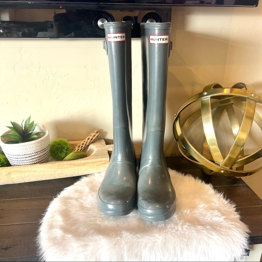 Hunter Tall Gloss Rain Boots in Slate Gray - Picture 1 of 6